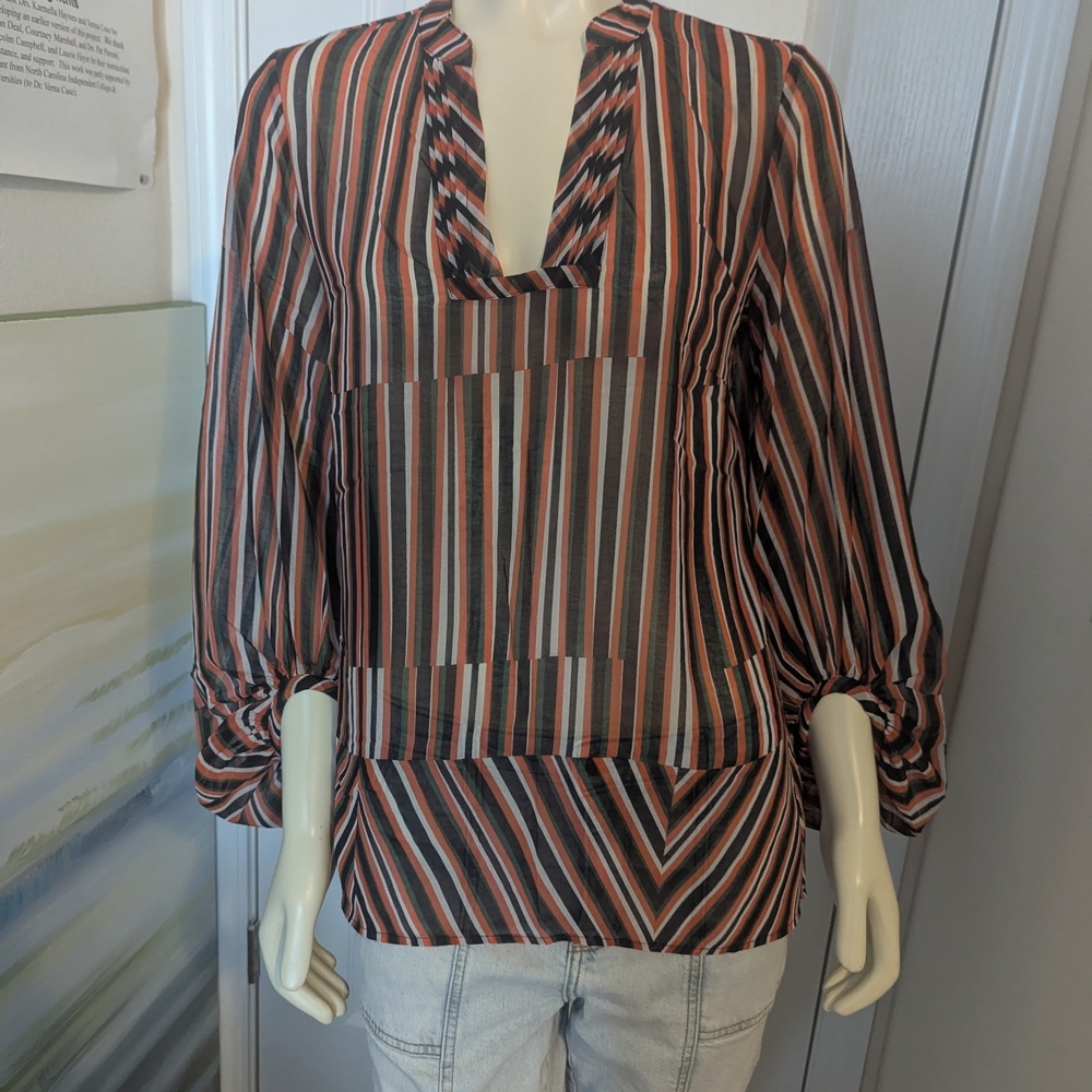 CAbi Multicolor Striped V-Neck Blouse